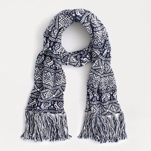 J.Crew Knit Navy Ivory Fair Isle Tassel Scarf